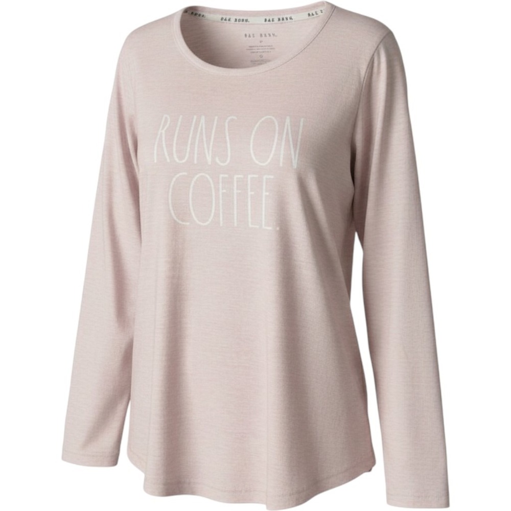 Rae Dunn Runs On Coffee Pajama Top Pink Long Sleeve Sleep Shirt Womens Medium